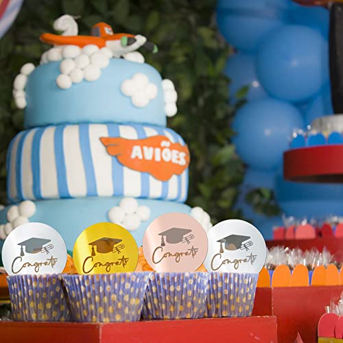 36 Pcs Graduation Cupcake Toppers Acrylic Cake Disc Cake Toppers Round Graduation Engraved Mirror Acrylic Cupcake Toppers 2023 Graduate Party Supplies Decoration(Happy Graduation(Gold/Rose Gold/Silver), 36) #TOP3