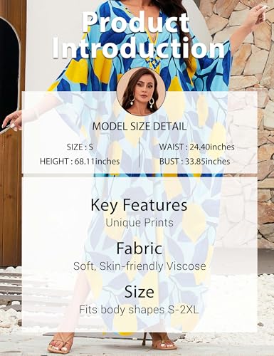 Image of MAKABO Kaftan Dresses for Women, V Neck Moo Moos Colorful Print Cover Ups Caftan Beach Dresses for Swimwear