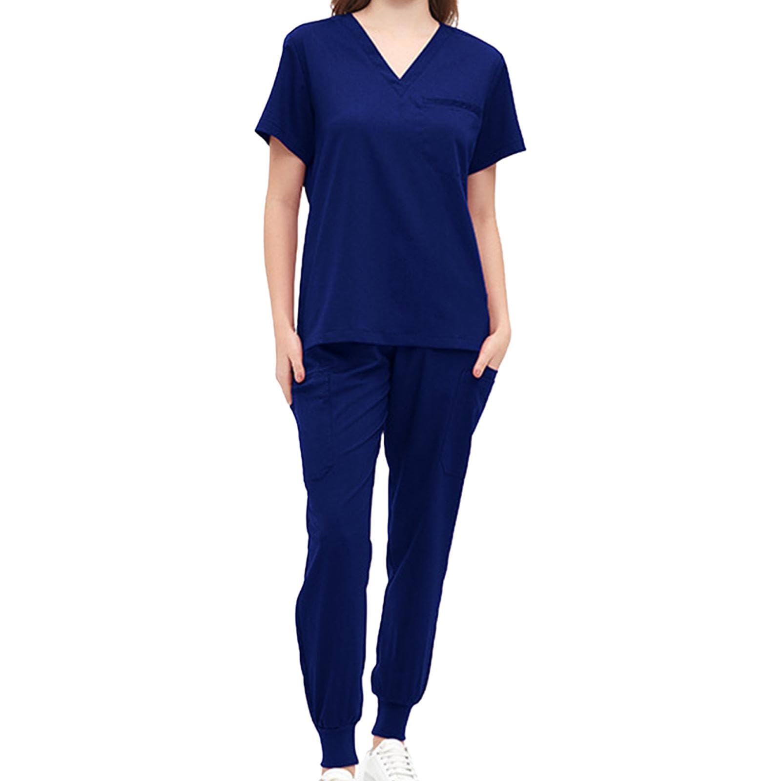 Uniforme infirmière ensemble bleu léger avec pantalon médical ajustable et blouse à poches
