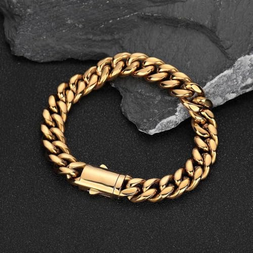Solid color 18K gold bracelet suitable for both men and women, classic fashion accessories, Miami Cuban hip-hop bracelet, Christmas, Valentine's Day gift3