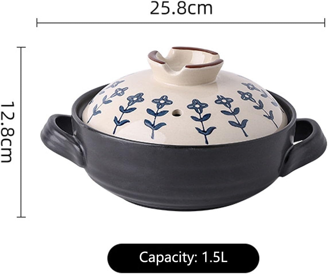 Casseruola Giapponese in Terracotta | Pentola Tradizionale in Ceramica per Cottura A Vapore, A Fuoco Lento E Brasatura | Perfetta per Stufati E Zuppe One Color 1.5L