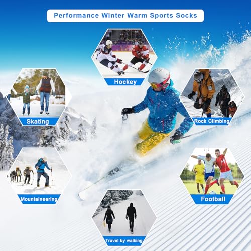 ouhos 2 pares de calcetines térmicos de esquí para hombre 43-46, cálidos, hasta la rodilla, gruesos, para invierno, clima frío, nieve, snowboard, caza, senderismo - imagen 7