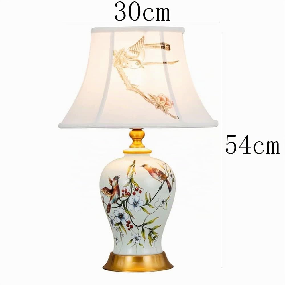 Lámpara de mesa de Cerámica Dormitorio Dormitorio lámpara Moderna estilo americano europeo E27 Lámpara de Noche Dormitorio Lámpara de Escritorio pájaro flor Lámpara De Cabecer salón Estudio (Blanco)