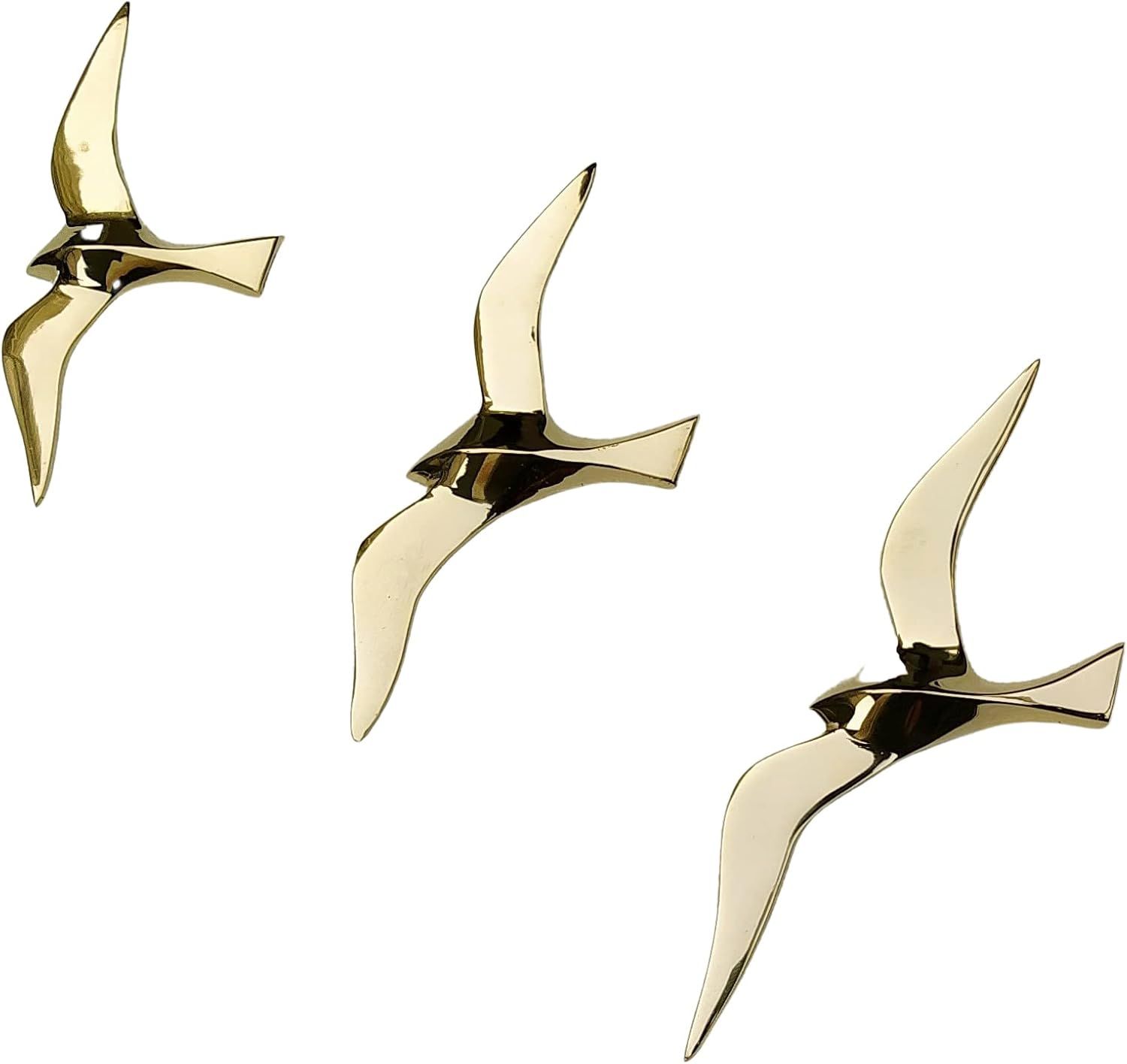 Set of 3 Brass Wall Mount Flying Birds Seagull Sculpture Figurine Statue for Home Office Restaurant Decorations