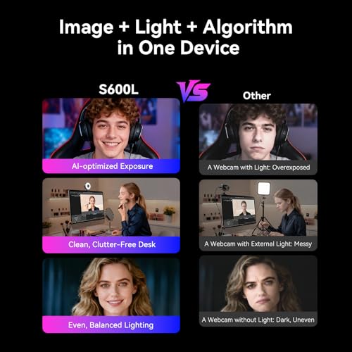 Image of EMEET S600L 4K Webcam for Streaming with Ring Light, 4 Lighting Modes, Rainbow Effect, 1 /2 inch Sensor, AI Imaging, 0.2S PDAF, 2 Mics, Dial Control, 4K Webcam with Light for OBS /Twitch /YouTube /Zoom /PC /Mac