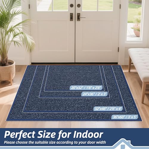 Image of BEQHAUSE Dirt Trapper Door Mat 36 inch x 60 inch, Non-Slip Washable Doormats Entrance Mat, Dirt Resistant and Absorbent Welcome Mat, Low Profile Floor Mats for Front Back Door and Entryway, Blue