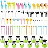 78 Pieces Animal Food Picks and Vegetable Cutter Shape Set, Includes 12 Pieces Stainless Steel Mini Cookie Cutters and 66 Pieces Cute Animal Fruit Food Toothpicks Food Picks for Kids, Baking Supplies