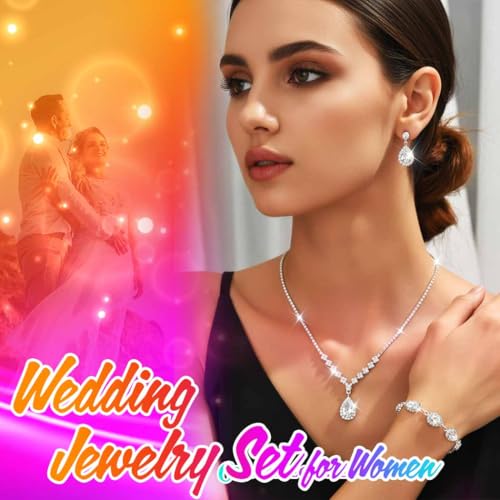Unicra Bride Crystal Necklace Earrings Set Bridal Wedding Jewelry Sets Rhinestone Choker Necklace Prom Costume Jewelry Set for Women and Brides - Image 6