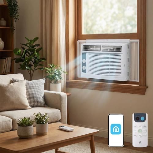 Takywep 5,000 BTU Window Air Conditioner with Smart App & Remote, 3-in-1 Cooling, Cools Up to 200 Sq.Ft, Energy Efficient, 3 Fan Speeds, Dehumidifier, Washable Filter, for Bedroom, Apartment, Office