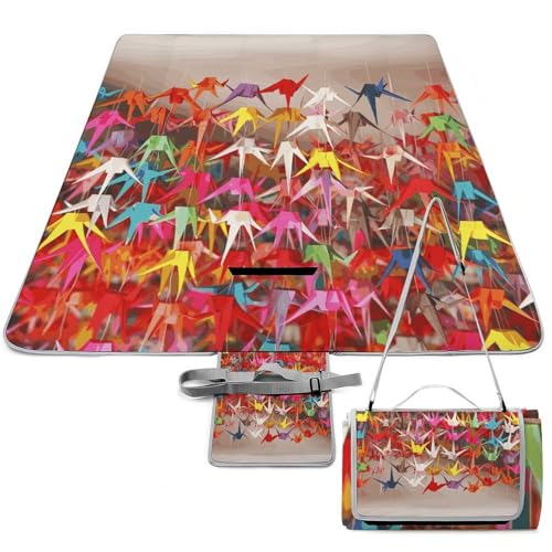 LMHLDSC Beach Blankets for Adults Waterproof Portable Foldable Origami Paper Cranes Outdoor Picnic Blanket Beach Mat for Camping Hiking Family Travel