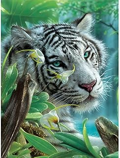 AIRDEA Tiger Diamond Painting Kits for Adults Kids, 5D DIY Flowers Diamond Painting by Number Kits,Full Round Drill Tiger Diamond Art Kits Tiger Embroidery Kits for Home Wall Decor 11.8x15.7 inch