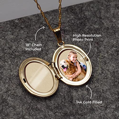 PicturesOnGold.com Personalized 14K Gold Filled Rose Oval Locket Custom Photo Necklace for Women and Men 3/4 Inch X 1 Inch3