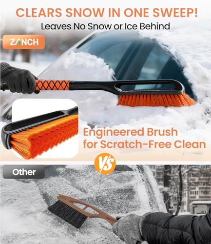 Image of Zanch 3-in-1 27 inch Snow Brush and Ice Scraper for Car Windshield [Wider Snow Brush, One-Wipe Clean] Snow Brush for Car with Ergonomic Foam Grip for All Cars,Truck,SUV, Winter Accessories