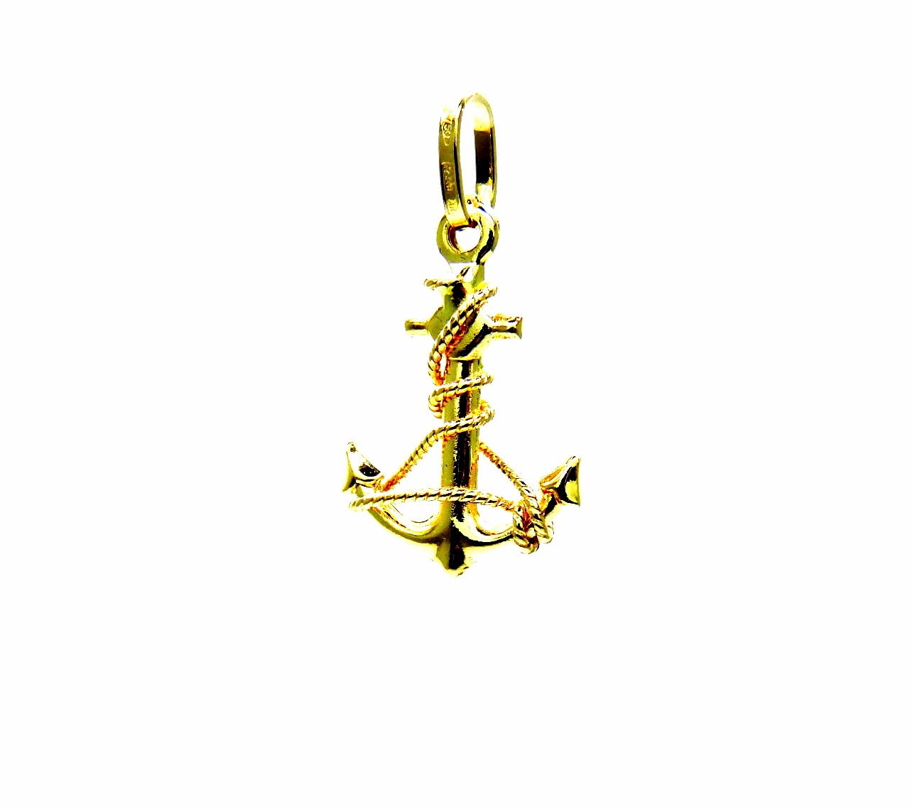 Ciondolo Oro Giallo 18kt (750) Pendente Ancora Filo Corda Uomo Donna Bambini