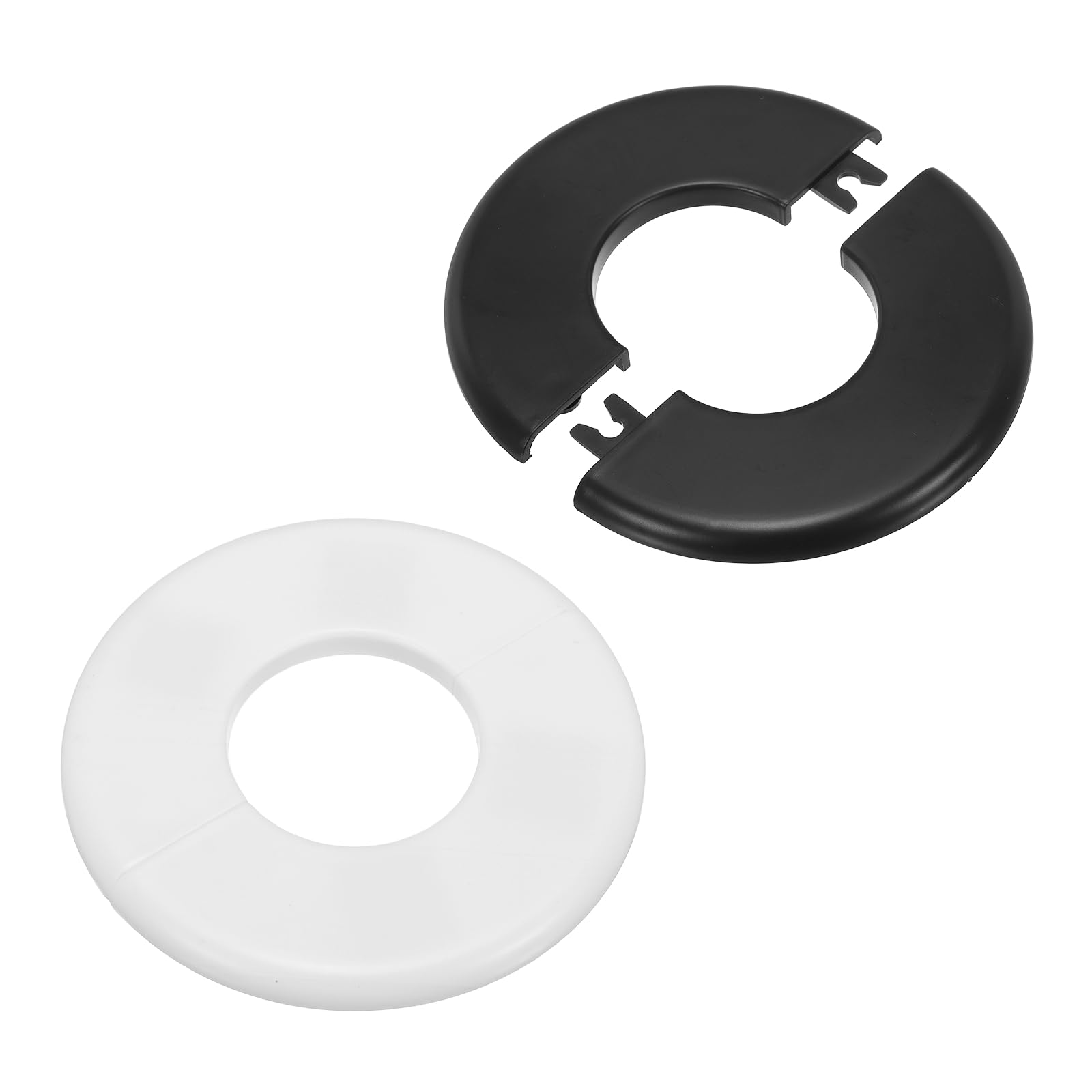 sourcing map 2 Pcs Wall Split Flange, 105mm/4.1" OD Self-Adhesive Escutcheon Plates ABS Round Plumbing Cover Buckles for 45mm Dia Water Pipe Faucet Wall Hole Accessories, White/Black