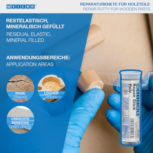 WEICON Repair Stick Holz | 56 g | 2 Komponenten Epoxidharz Spezialkleber extra stark, Hell Beige