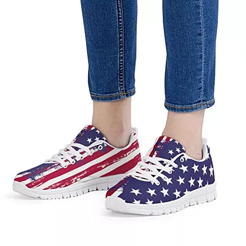 Giftpuzz Patriotic American Flag Running Shoes Sports Trainers Low Top Anti-Slip Men's Athletic Walking Shoes Casual Comfortable Running Sneakers Mesh Tennis Sneakers Stars And Stripes Red Blue #TOP5