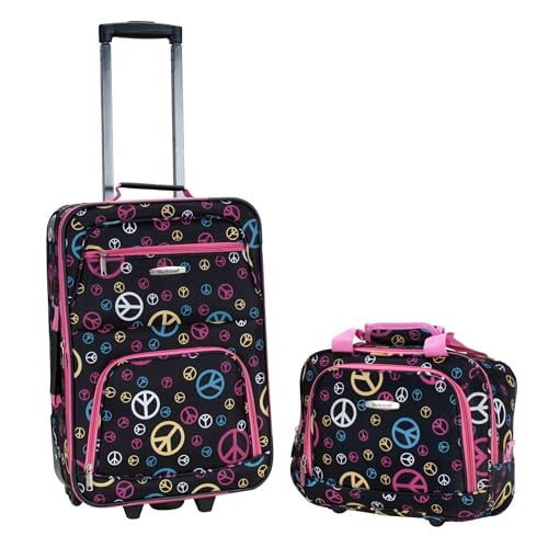 Image of Rockland Fashion Softside Upright Luggage Set,Expandable, Wheel, Telescopic Handle, Peace, 2-Piece (14 /19)