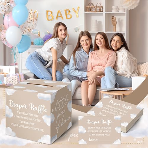 Image of Teling 51 Pieces Diaper Raffle Tickets with Card Box,Cloud 9 Style