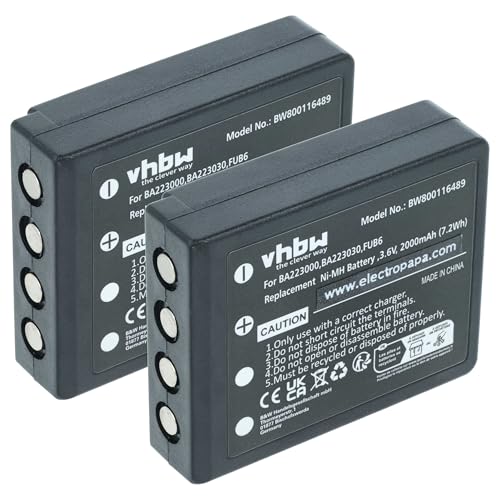 vhbw 2X batería Compatible con HBC Radiomatic Eco, Linus 6, Keynote, Linus 4, Micron 4 Mando a Distancia, Control Remoto (2000 mAh, 3,6 V, NiMH)