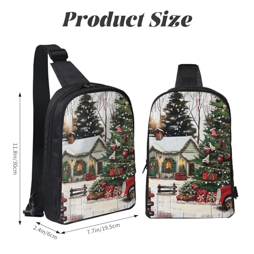 Farmhouse Christmas Print Messenger Bag Men Women Adjustable Shoulder Bag Travel Hiking Chest Bag Black One Size2