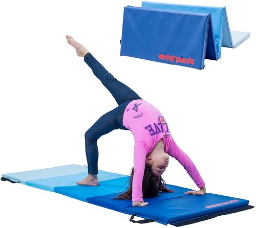 Tumbling Mat Gymnastics Mat, Easy to Clean Gym Mat, Sturdy, Foldable Tumbling Mat for Kids, Padded, Lightweight, Portable, Carrying Handle,