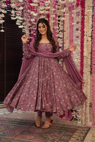 Image of ANNI Designer Women's Cotton Blend Anarkali Kurti Plazzo Dupatta Set | Kurta Sets for Women | Ethnic Suit Set | Anarkali Kurta Set with Dupatta Dress | Cotton Kurti for Women