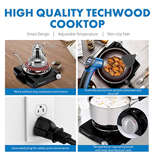 Techwood 1100W Portable Electric Coil Hot Plate Single Burner for Cooking, Countertop Cooktop Stainless Steel Electric Stove, Easy Clean, Upgraded Version - Thumbnail 3