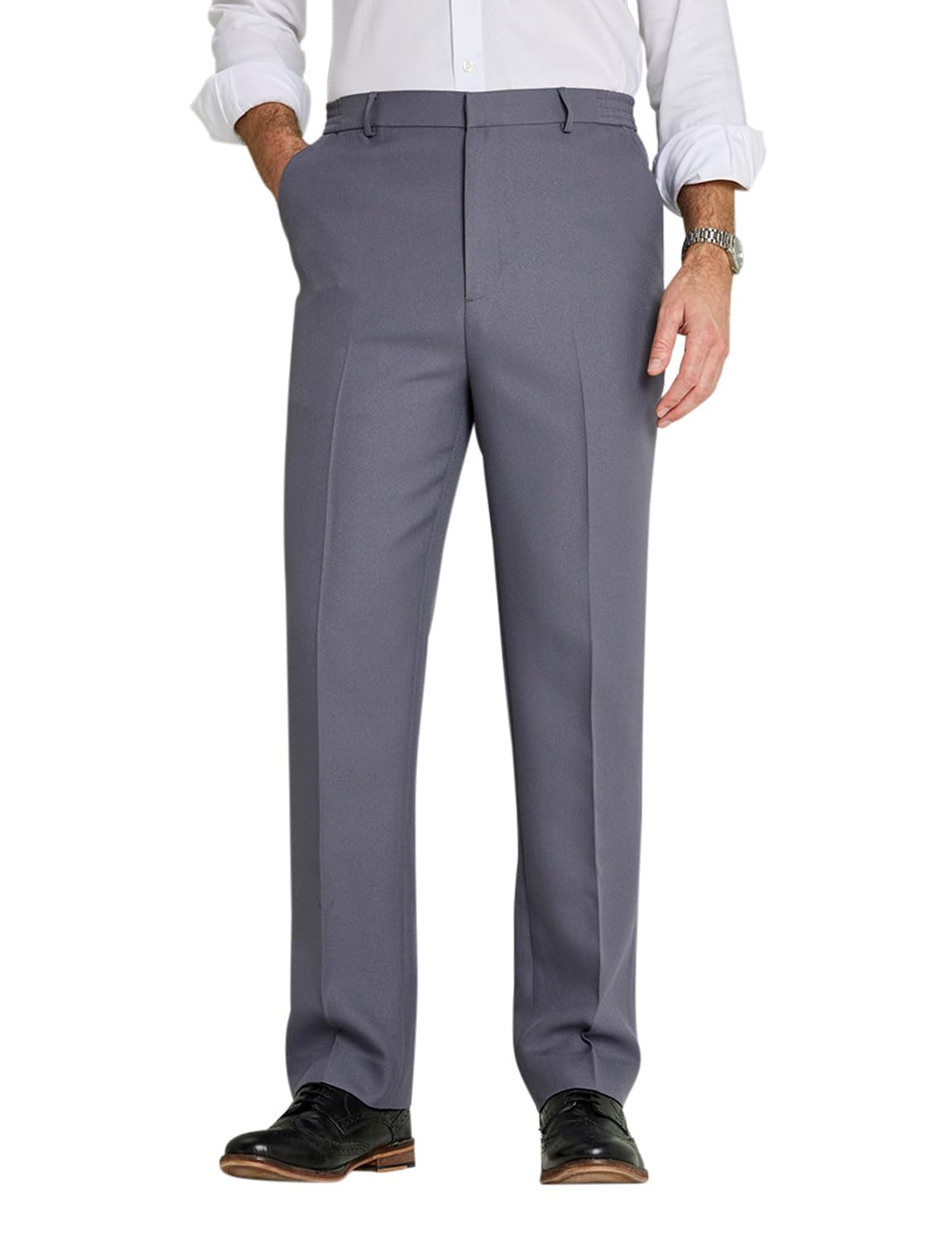 Chums Men's Grey Easy Care Twill Side Elasticated Work Trousers With 2 Side & 1 Back Pocket 34W / 27L