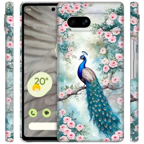 GlamCase for Google Pixel 7A 5G, Pixel 7A Case - Peacock Floral Design Printed Cute Slim & Sleek Hard Plastic Snap on Protective Designer Back Phone Case/Cover for Pixel 7A