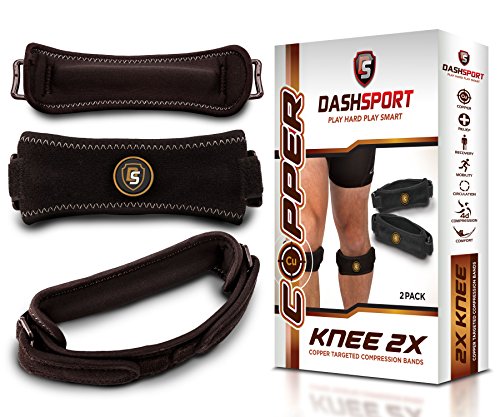 COPPER Patella Strap with Gel Pad 2 Count by DashSport - Knee Brace and Knee Support for Jumpers and Runners Knee