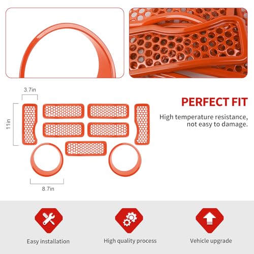 Image of 9PCS Headlight Cover & Front Grill Mesh Inserts Compatible with Jeep Wrangler JL JLU 2024-2025, NOT FIT JL Sport /Sport S (Orange)