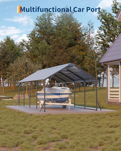 Image of Garveelife 11'x20'x9' Metal Carport, Heavy Duty Steel Car Ports for All-Weather, Vertical Roof Design, for Full-Size Pickup Trucks, Boats, and Tractors