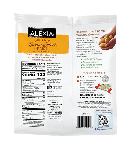 Alexia Organic Yukon Select Fries With A Touch Of Sea Salt, Non-Gmo Ingredients, 15 Oz (Frozen) #TOP1