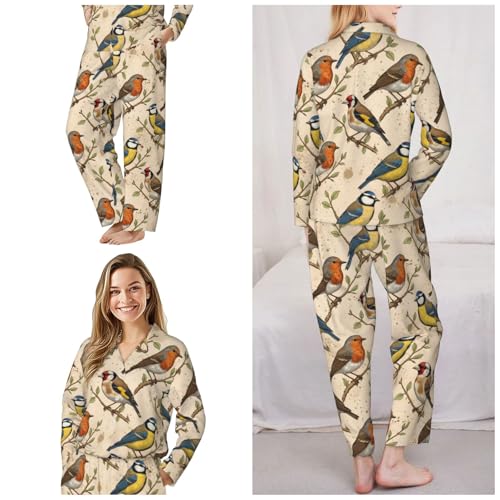 Image of Women'S Long Sleeve Pajama Set Soft Loungewear Button-Down Top & Elastic Waist Pants S- 2XL