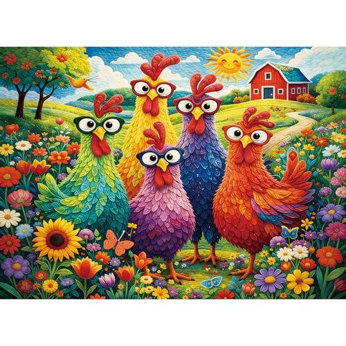 Puzzles for Adults 500 Pieces,Colorful Chicken Jigsaw Puzzle for Adults
