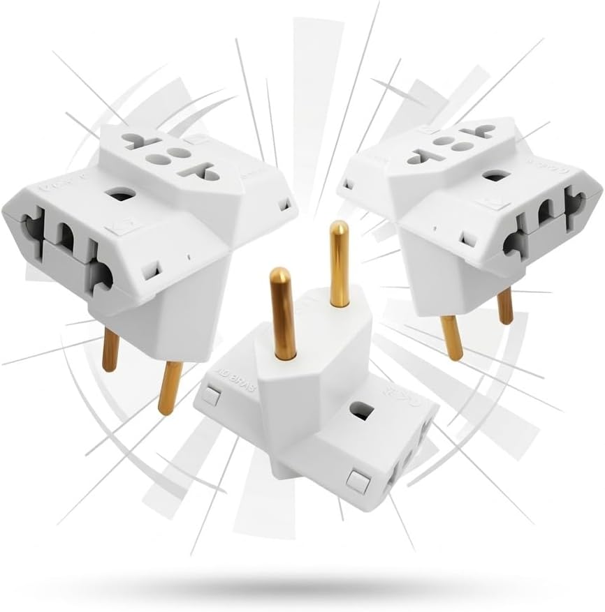 KIt com 3 Adaptadores Benjamin Tipo T 3 Entradas – Bivolt 110V/220V, Suporta até 10A, Compatível com Plugue Redondo e Chato, Compacto e Prático