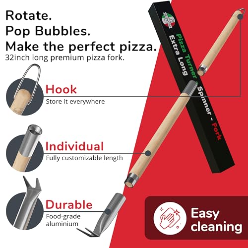 Senwosa Pizza Turner Fork & Bubble Popper - Easy Pizza Rotation for Evenly Baked Crust - Adjustable Handle [26