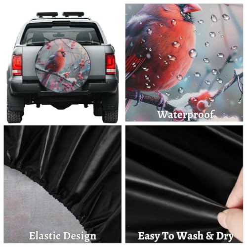 Image of Spare Tire Cover for RV Trailer, Cardinal Berries Tire Covers Universal Fit for Travel Trailer Camper Jeep RV SUV Truck Waterproof Wheel Cover (15 inch for Diameter 27 inch - 29 inch),A-267