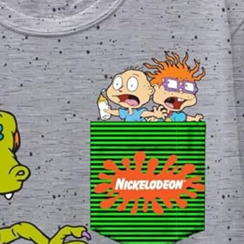 Rugrats Nickelodeon Boys Reptar Short Sleeve T-Shirt - Reptar All Over Print T-Shirt Heather Gray2