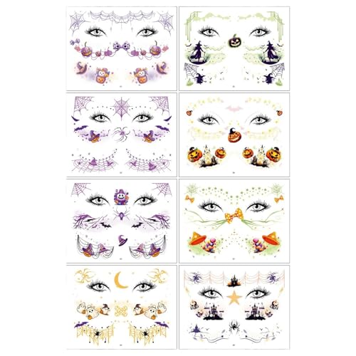 【2025年ハロウィン飾り】ハロウィン タトゥーシール 8枚セット 顔シール 子供 大人兼用 位置合わせ簡単 仮装 変装 コスプレ 南瓜 幽霊 蜘蛛 魔女 暗黒城堡 水転写シール