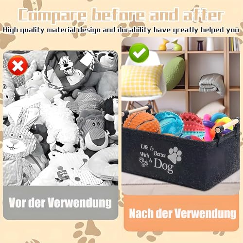 MXYZQDE Hundespielzeug Aufbewahrung, Spielzeug Aufbewahrung Box aus Filz, Aufbewahrungsbox Filz für Hundespielzeug, 38 x 25 x 18 cm, Ideal für Wohnzimmer und Reisen