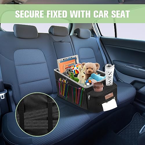 Image of FUNNy elf Car Seat Organizer - Passenger Seat Organizer, Collapsible Car Storage with Partitions & 4 Cup Holders for Front Seat or Back Seat (white)