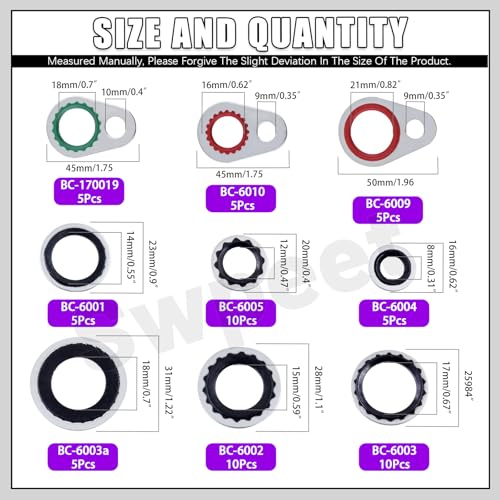 Swpeet 60Pcs 9 Größe A/C System Kompressor Dichtung Dichtung Sortiment Kit, Klimaanlage Kompressor Port Dichtung Waschmaschine, gebundene Dichtung Dichtung, A/C Kompressor Dichtung Dichtung Dichtung