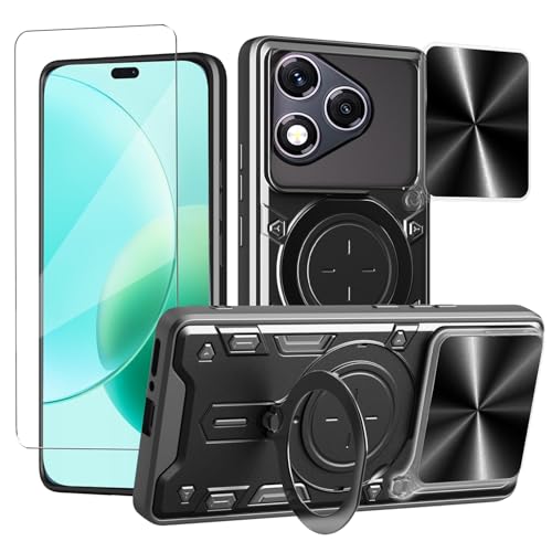 WRTBS Phone Case for Honor 400 Lite 5G Case with Glass Screen Protector, Built Slide Camera Protection Cover,Military Heavy Duty Full Body Protective Phone Case - Black