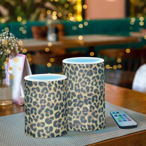 Image of Flickering Flameless Candles, Leopard Texture LED Candles with Remote Timer, Set of 2 Battery Operated Candle for Valentine Wedding Birthday