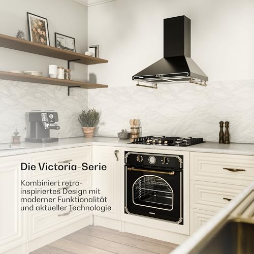 Foto von Klarstein Victoria - Gaskochfeld Gasherd, Einbau, Sabaf-Brenner, Erdgas/Propangas, Sicherheitsventile, automatische Abschaltung, Topfträger aus Gusseisen, Glaskeramik Retro-Look, 4-flammig, Schwarz