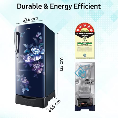Image of Samsung 183 L, 5 Star, Digital Inverter, Direct-Cool Single Door Refrigerator (RR20D2825HV /NL, Himalaya Poppy Blue, Base Stand Drawer)