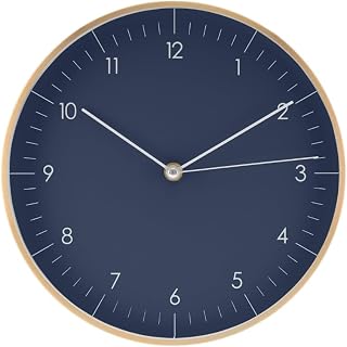 LUUK LIFESTYLE Modern Silent Quartz Wall Clock, 10in, Dark Blue & Gold
