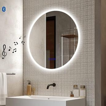 Bathroom Mirror with Lighting Round 70 cm with Bluetooth Speaker and Touch Switch Anti-Fog Bathroom Mirror LED Dimmable Cool White Warm White 27.56 Inches